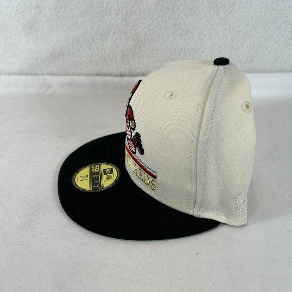 New Era 59FIFTY Cincinnati Reds Hat 7 1/2 Cream Black Mr Redlegs World Series - Picture 4 of 9